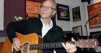 In this photo made Dec. 18, 2013, Bobby Vee playing the guitar at his family's Rockhouse Productions in St. Joseph, Minn. Alzheimer's disease forced the 1960s pop idol to stop performing in 2011 and now 70, Vee is releasing what may be the capstone to his career, "The Adobe Sessions." (AP Photo/Jeff Baenen)